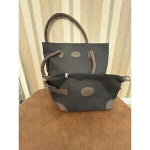 Bella Russo Travel Handbag Tote & Toiletry Cosmetic Bag ‎ Black And Brown Zip